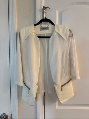 Patrizia Luca Milano Cream Sheer Open-Front Blazer with Zip Pocket Accents